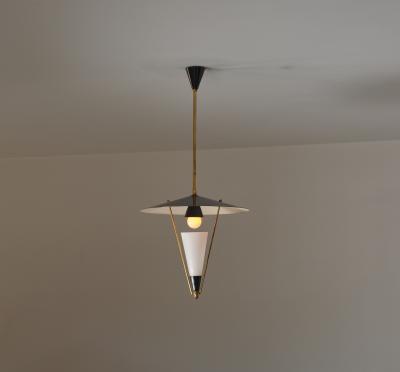  Stilnovo 1950s Italian Brass Black Enamel Pendant Lamp Attributed to Stilnovo