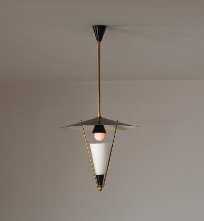  Stilnovo 1950s Italian Brass Black Enamel Pendant Lamp Attributed to Stilnovo