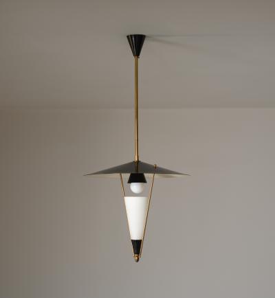  Stilnovo 1950s Italian Brass Black Enamel Pendant Lamp Attributed to Stilnovo