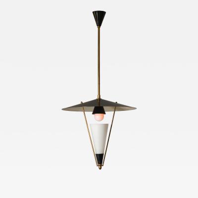  Stilnovo 1950s Italian Brass Black Enamel Pendant Lamp Attributed to Stilnovo