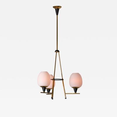  Stilnovo 1950s Italian Three Light Chandelier Attributed to Stilnovo