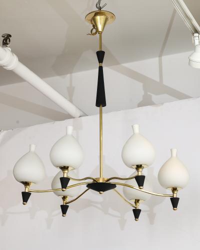  Stilnovo 1950s Modernist Italian Brass Chandelier In the Style Of Stilnovo
