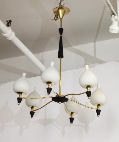  Stilnovo 1950s Modernist Italian Brass Chandelier In the Style Of Stilnovo