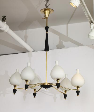  Stilnovo 1950s Modernist Italian Brass Chandelier In the Style Of Stilnovo