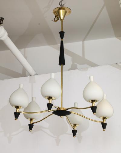  Stilnovo 1950s Modernist Italian Brass Chandelier In the Style Of Stilnovo