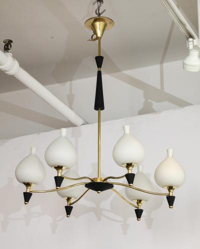  Stilnovo 1950s Modernist Italian Brass Chandelier In the Style Of Stilnovo
