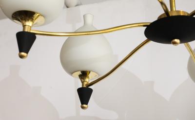  Stilnovo 1950s Modernist Italian Brass Chandelier In the Style Of Stilnovo