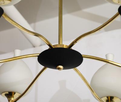  Stilnovo 1950s Modernist Italian Brass Chandelier In the Style Of Stilnovo