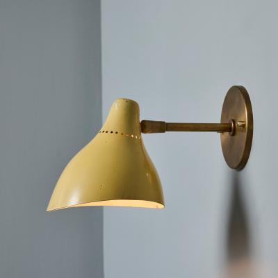  Stilnovo 1950s Perforated Painted Metal Brass Wall Lamp Attributed to Stilnovo