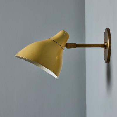  Stilnovo 1950s Perforated Painted Metal Brass Wall Lamp Attributed to Stilnovo