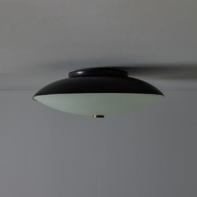  Stilnovo 1950s Stilnovo Opaline Glass Black Metal Ceiling Lamp