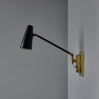 Stilnovo 1950s Stilnovo Perforated Black Metal and Brass Sconce with Stamped Label