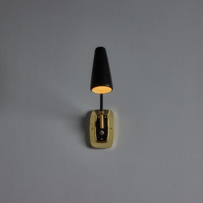  Stilnovo 1950s Stilnovo Perforated Black Metal and Brass Sconce with Stamped Label