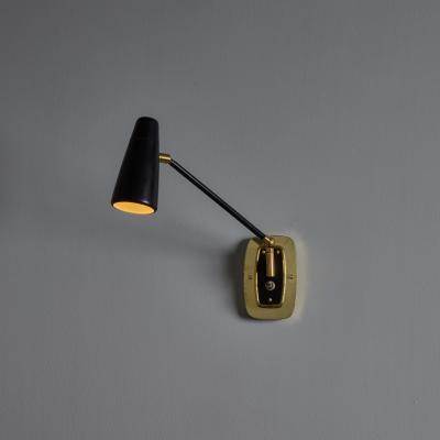  Stilnovo 1950s Stilnovo Perforated Black Metal and Brass Sconce with Stamped Label