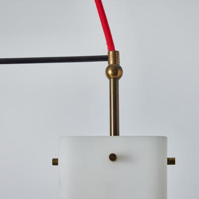  Stilnovo 1950s Stilnovo Red Metal Opaline Glass Suspension Lamp