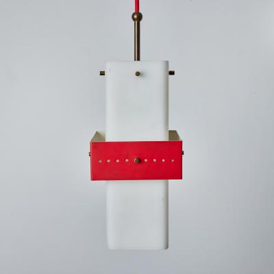  Stilnovo 1950s Stilnovo Red Metal Opaline Glass Suspension Lamp