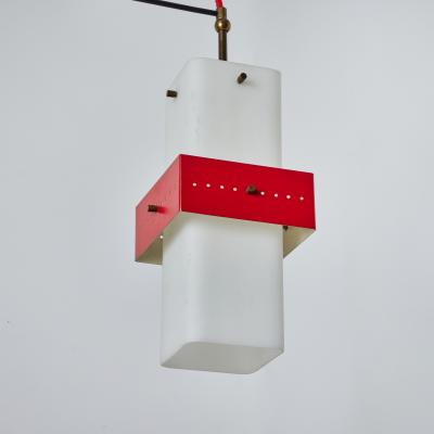  Stilnovo 1950s Stilnovo Red Metal Opaline Glass Suspension Lamp