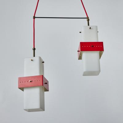  Stilnovo 1950s Stilnovo Red Metal Opaline Glass Suspension Lamp