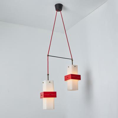 Stilnovo 1950s Stilnovo Red Metal Opaline Glass Suspension Lamp