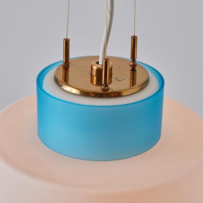 Stilnovo 1950s Stilnovo Two Pendant Blue and White Opaline Glass Suspension Lamp