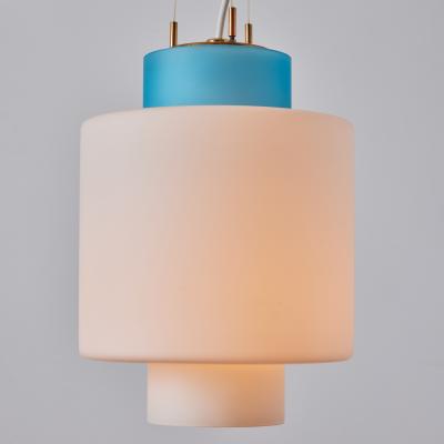  Stilnovo 1950s Stilnovo Two Pendant Blue and White Opaline Glass Suspension Lamp