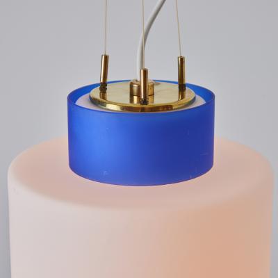  Stilnovo 1950s Stilnovo Two Pendant Blue and White Opaline Glass Suspension Lamp