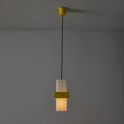  Stilnovo 1950s Stilnovo Yellow Painted Metal Opaline Glass Suspension Lamp