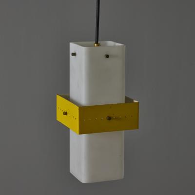  Stilnovo 1950s Stilnovo Yellow Painted Metal Opaline Glass Suspension Lamp