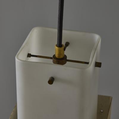  Stilnovo 1950s Stilnovo Yellow Painted Metal Opaline Glass Suspension Lamp