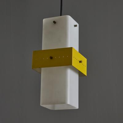  Stilnovo 1950s Stilnovo Yellow Painted Metal Opaline Glass Suspension Lamp