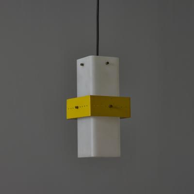  Stilnovo 1950s Stilnovo Yellow Painted Metal Opaline Glass Suspension Lamp