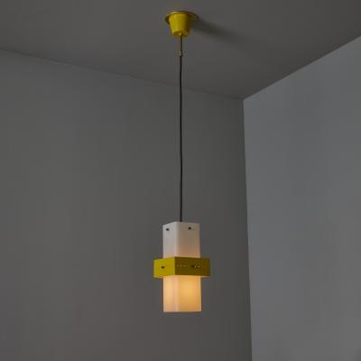  Stilnovo 1950s Stilnovo Yellow Painted Metal Opaline Glass Suspension Lamp