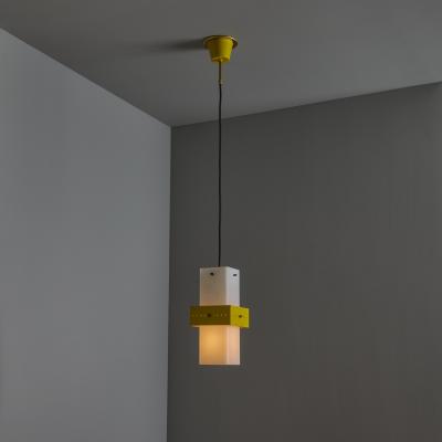  Stilnovo 1950s Stilnovo Yellow Painted Metal Opaline Glass Suspension Lamp