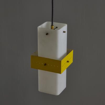  Stilnovo 1950s Stilnovo Yellow Painted Metal Opaline Glass Suspension Lamp