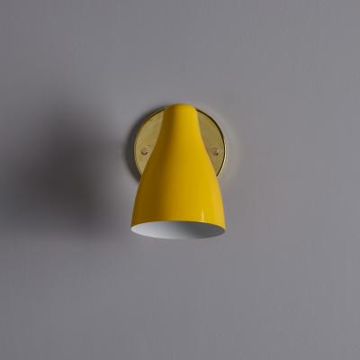  Stilnovo 1950s Yellow Painted Metal Brass Wall Lamp Attributed to Stilnovo