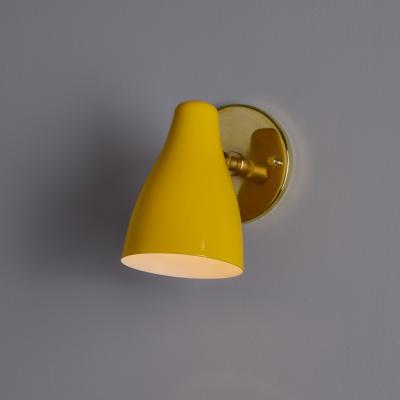  Stilnovo 1950s Yellow Painted Metal Brass Wall Lamp Attributed to Stilnovo