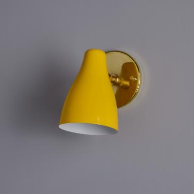 Stilnovo 1950s Yellow Painted Metal Brass Wall Lamp Attributed to Stilnovo
