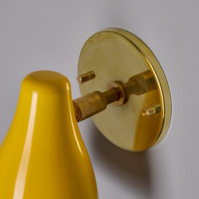  Stilnovo 1950s Yellow Painted Metal Brass Wall Lamp Attributed to Stilnovo