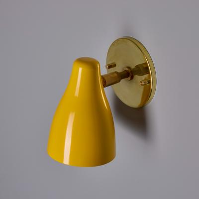  Stilnovo 1950s Yellow Painted Metal Brass Wall Lamp Attributed to Stilnovo