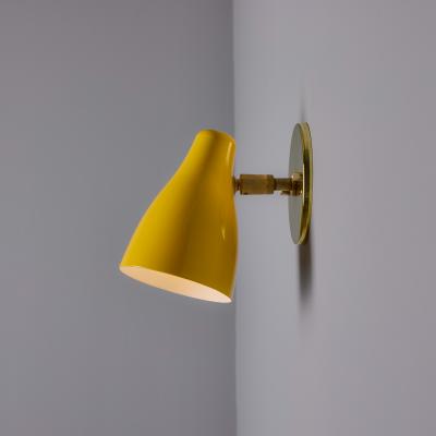  Stilnovo 1950s Yellow Painted Metal Brass Wall Lamp Attributed to Stilnovo