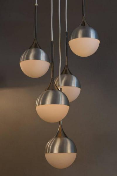  Stilnovo 1960s Five Globe Chandelier Attributed to Stilnovo