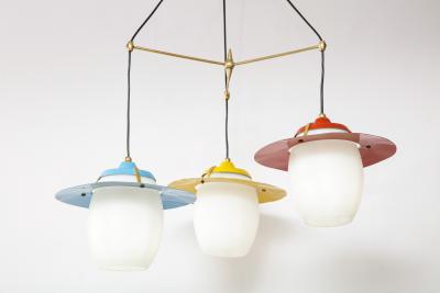  Stilnovo 1960s Mid Century Modern Brass And Glass Italian Chandelier