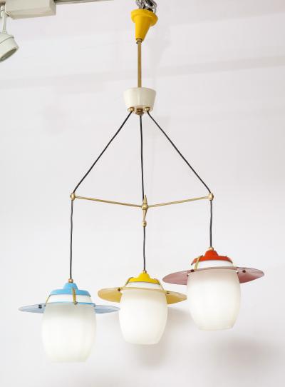  Stilnovo 1960s Mid Century Modern Brass And Glass Italian Chandelier