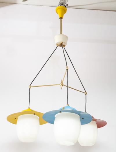  Stilnovo 1960s Mid Century Modern Brass And Glass Italian Chandelier