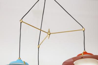  Stilnovo 1960s Mid Century Modern Brass And Glass Italian Chandelier