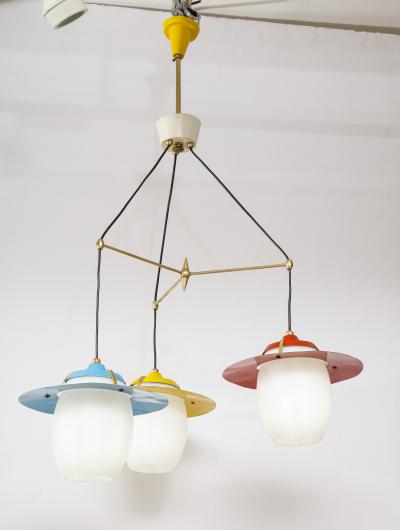  Stilnovo 1960s Mid Century Modern Brass And Glass Italian Chandelier
