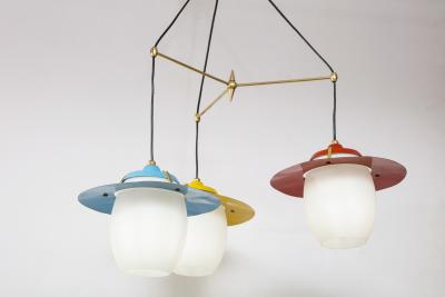  Stilnovo 1960s Mid Century Modern Brass And Glass Italian Chandelier
