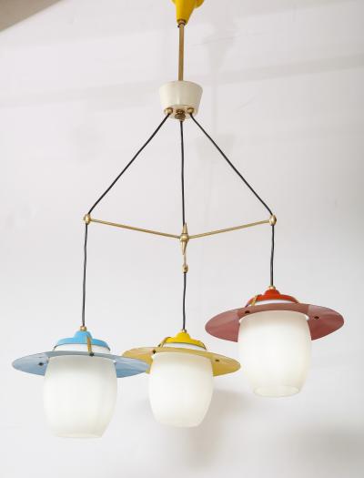 Stilnovo 1960s Mid Century Modern Brass And Glass Italian Chandelier