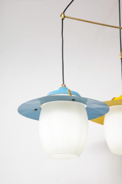  Stilnovo 1960s Mid Century Modern Brass And Glass Italian Chandelier