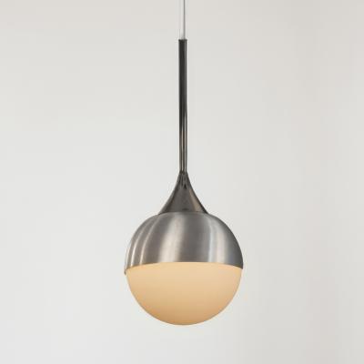  Stilnovo 1960s Opaline Glass and Metal Globe Pendant Attributed to Stilnovo